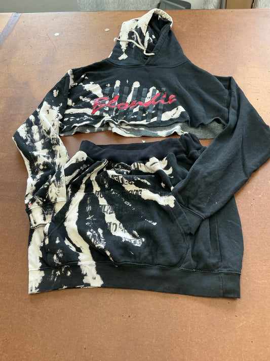 Reworked cropped hoodie into skirt set