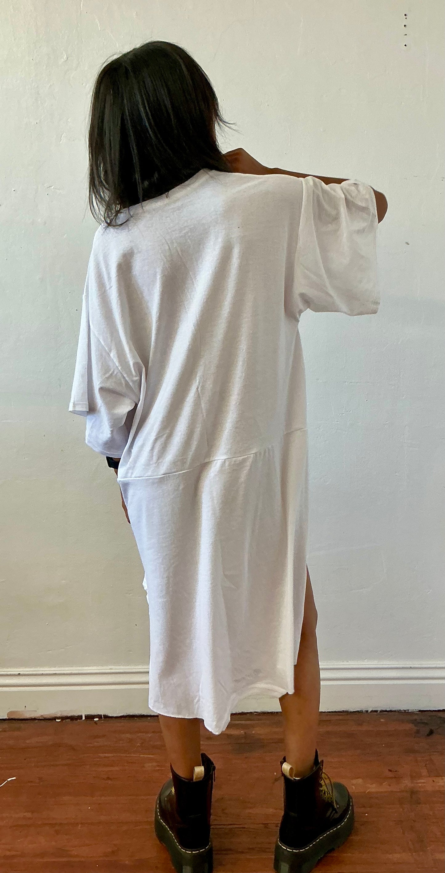 Reworked printed double shirt dress.