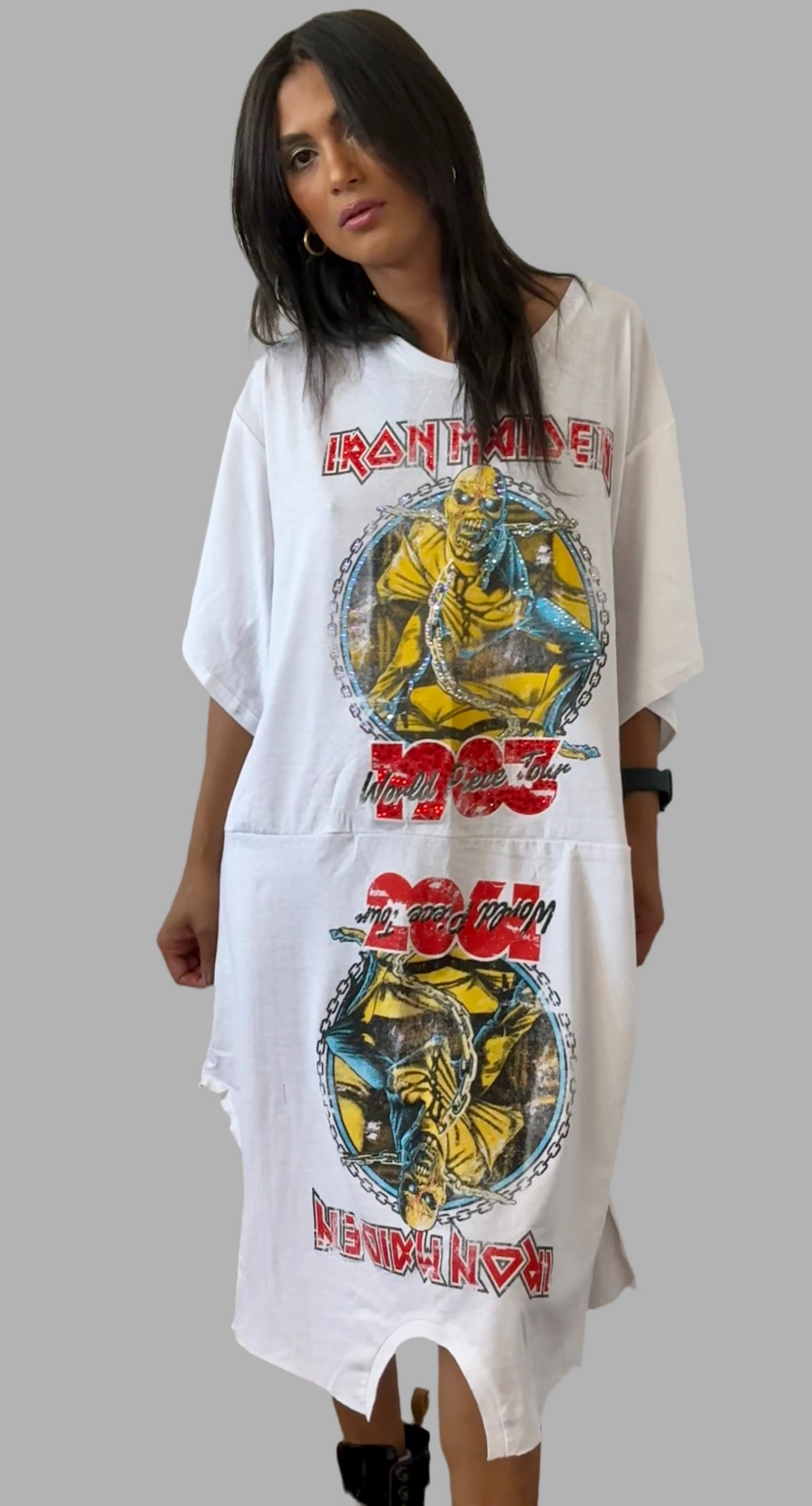 Reworked printed double shirt dress.