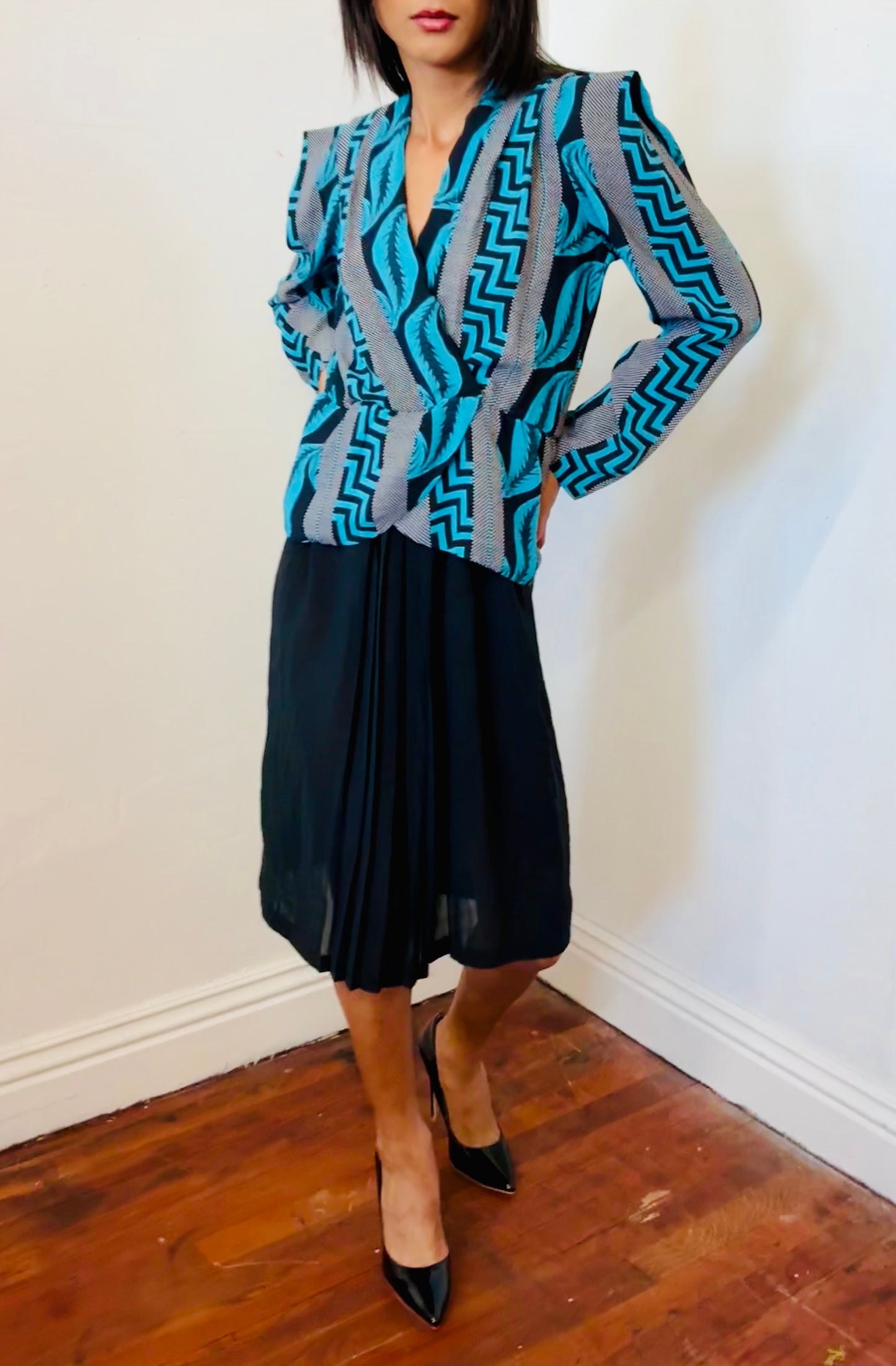 Stuart Bavy Teal Dress 80s