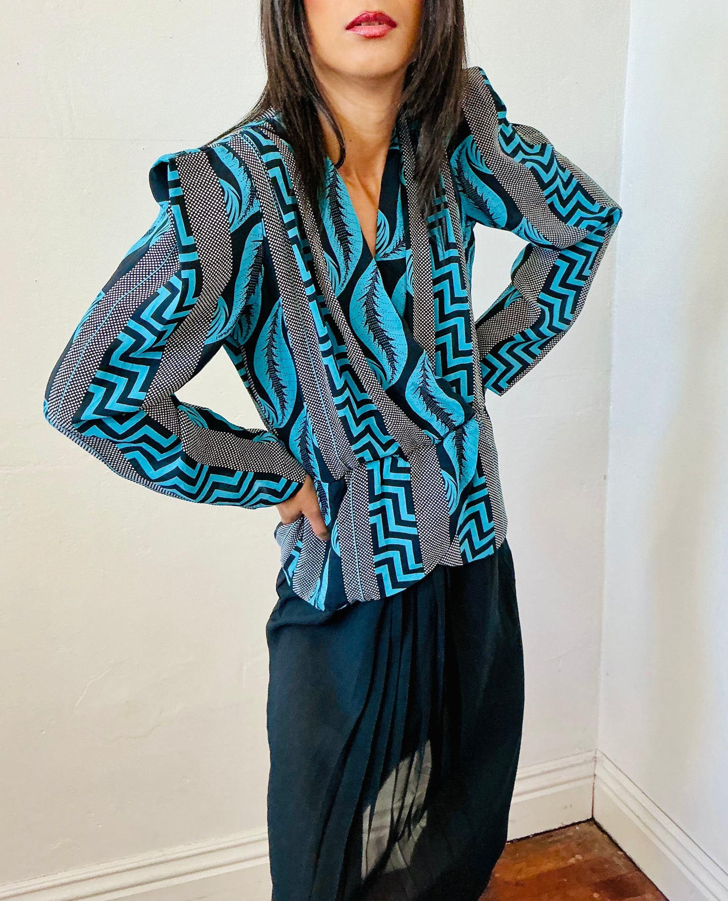 Stuart Bavy Teal Dress 80s