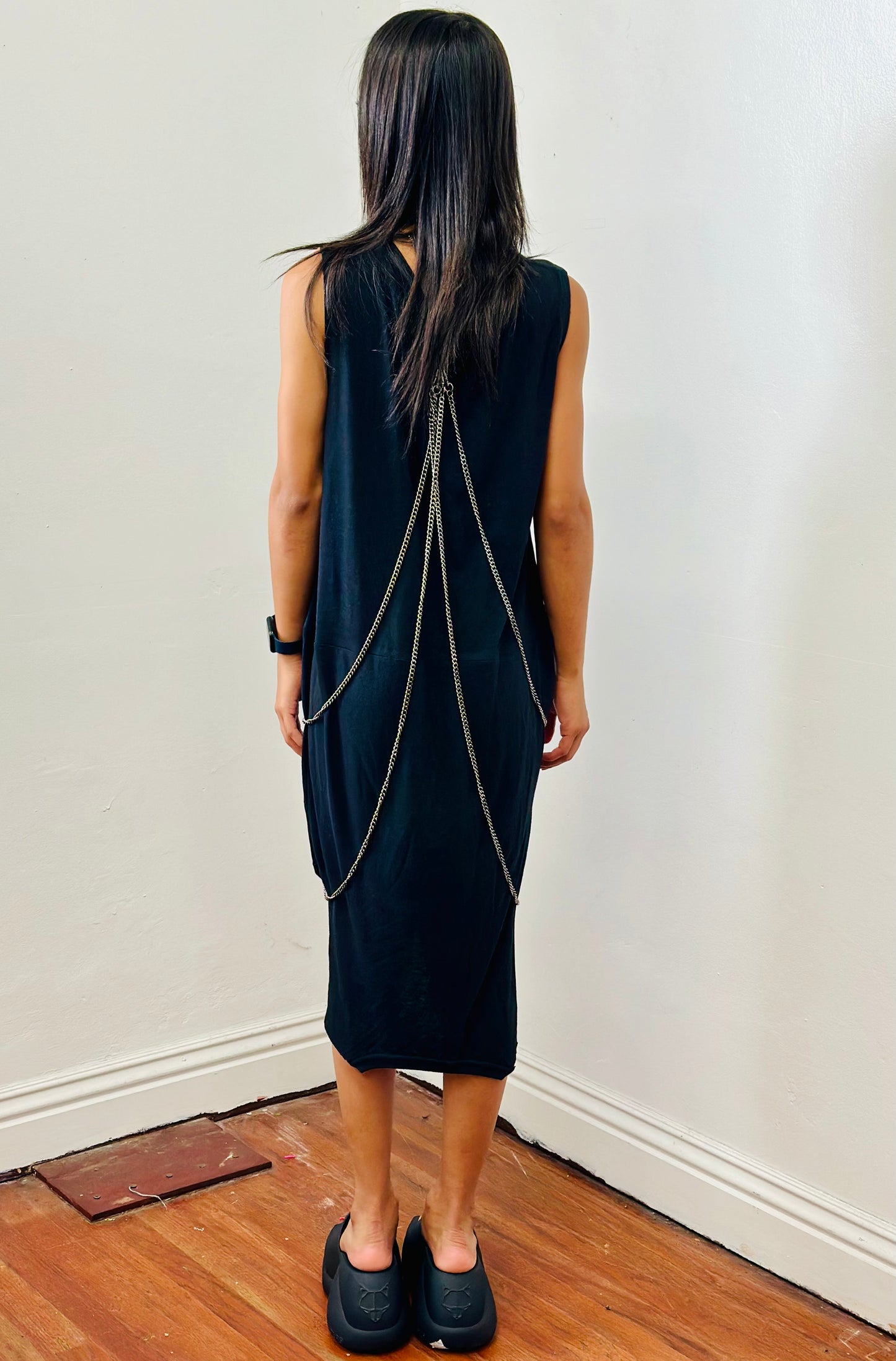 Skull print two shirt Chains and rhinestone Dress