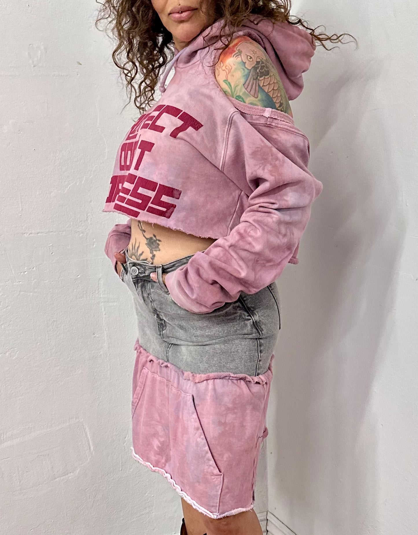 Purple and grey denim skirt