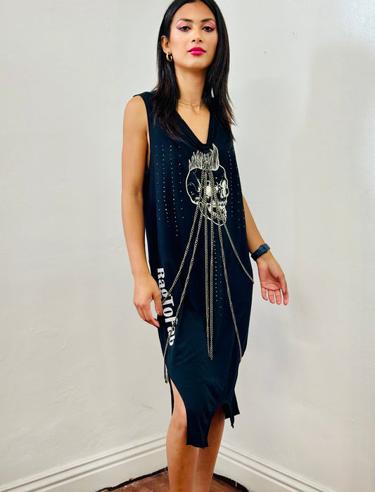 Skull print two shirt Chains and rhinestone Dress