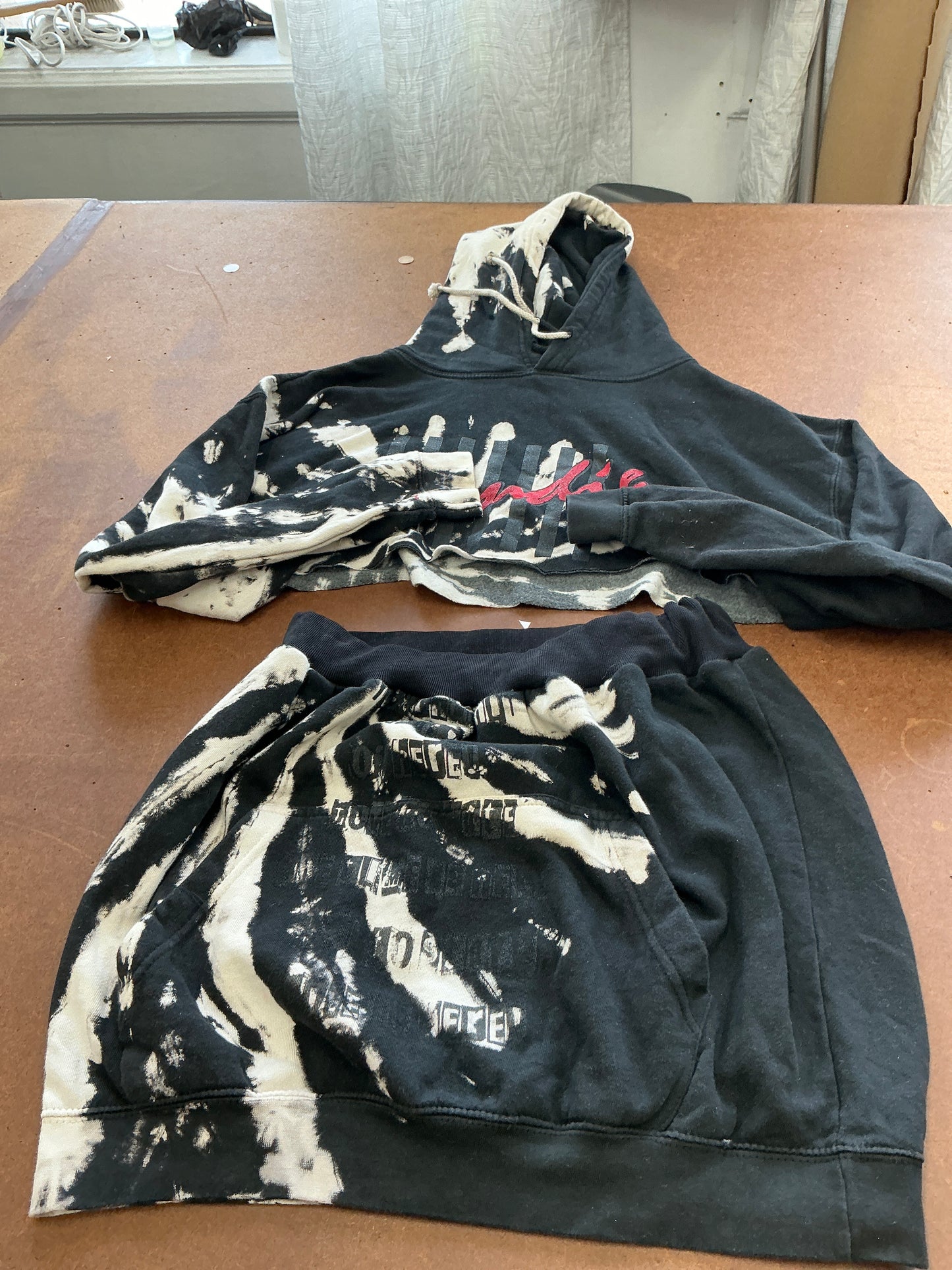 Reworked cropped hoodie into skirt set