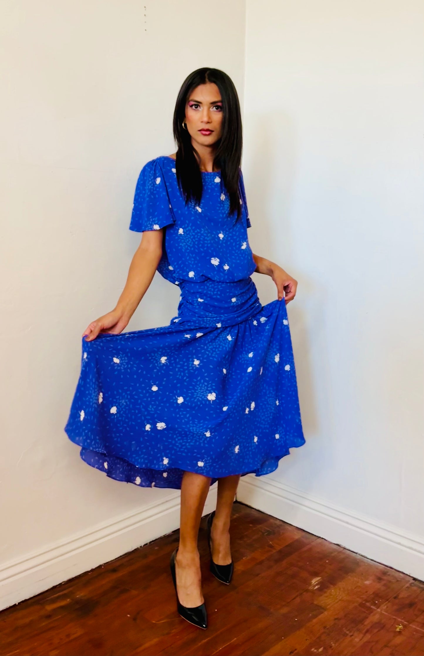 Jody Retro/ Vintage Floral Drop Waist Dress