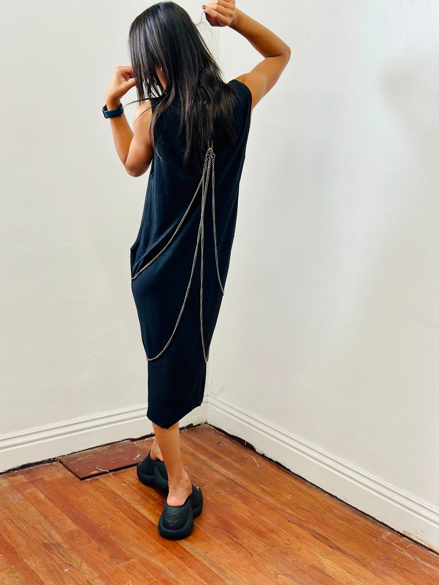 Skull print two shirt Chains and rhinestone Dress