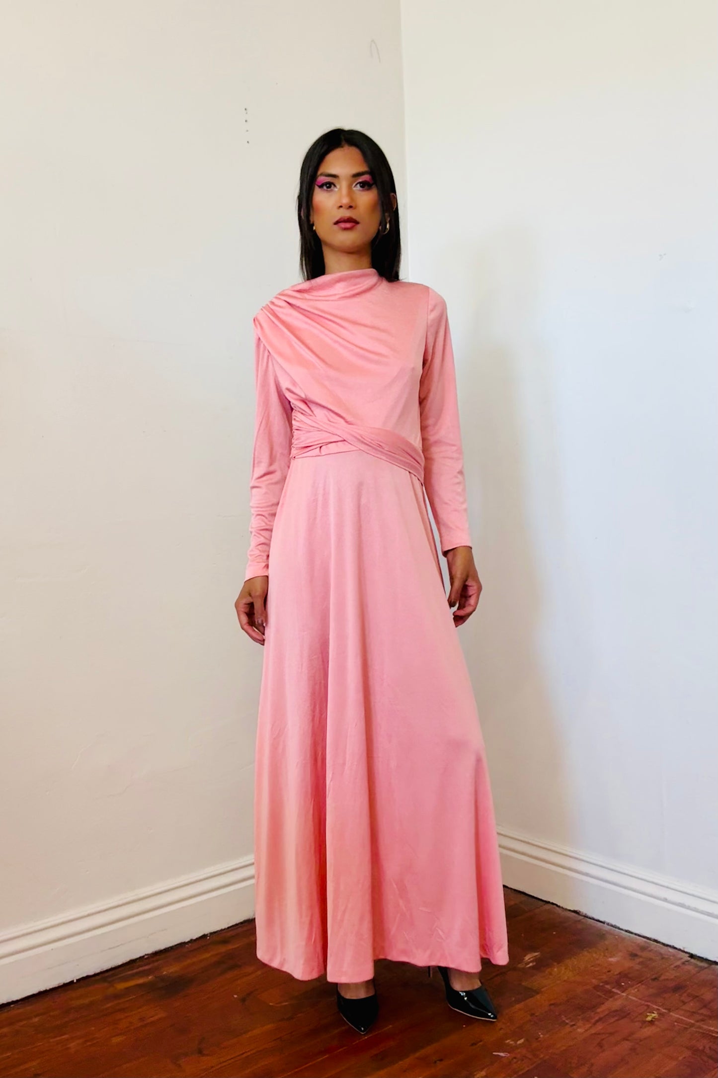 Hal Jerman Woman’s Side Draped A Line Long Dress