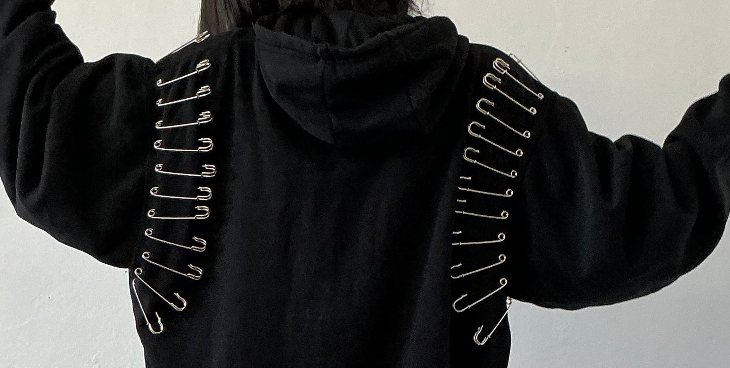 Ragtofab -Reworked Hoodie - Rhinestone flame - pins