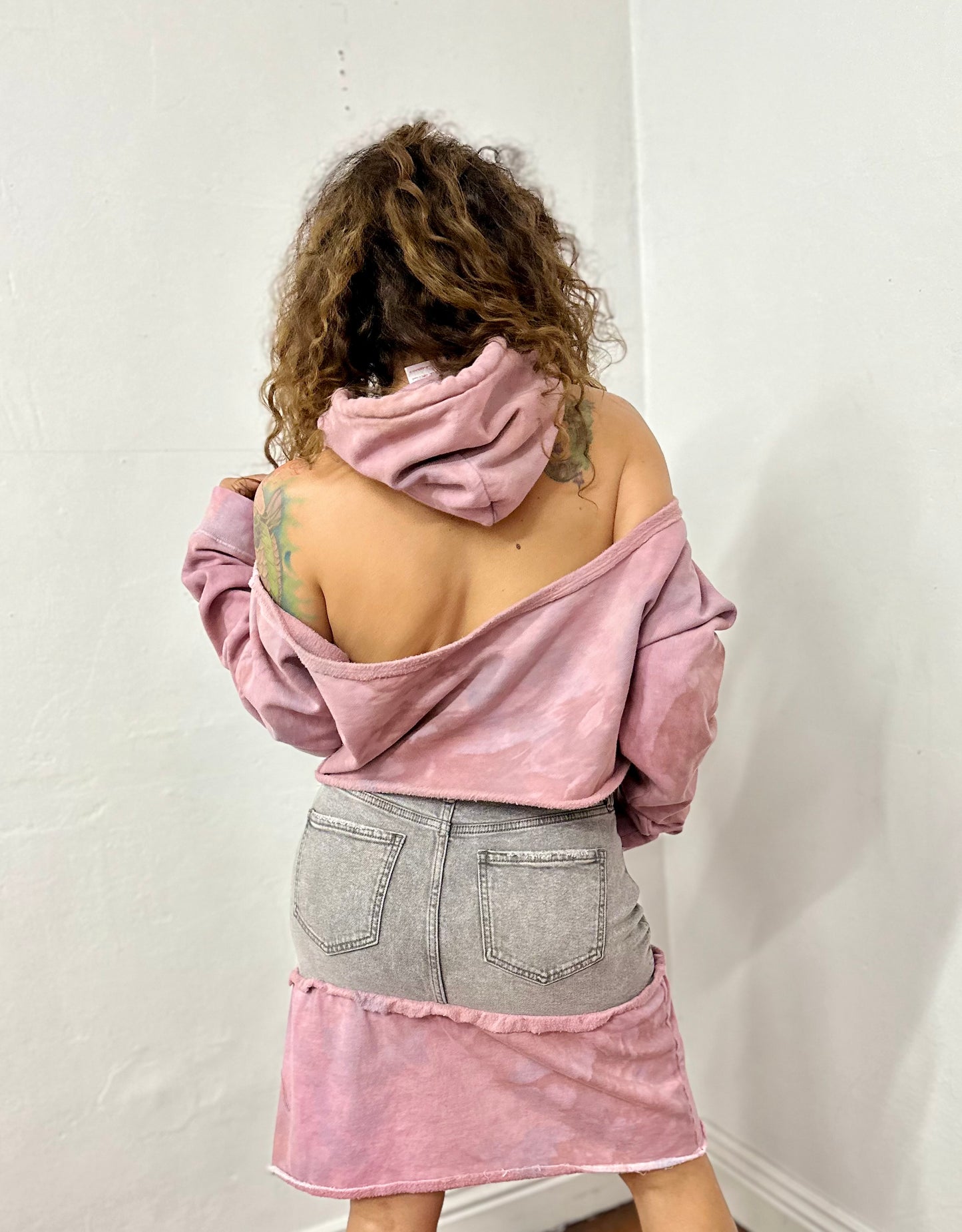 Purple and grey denim skirt