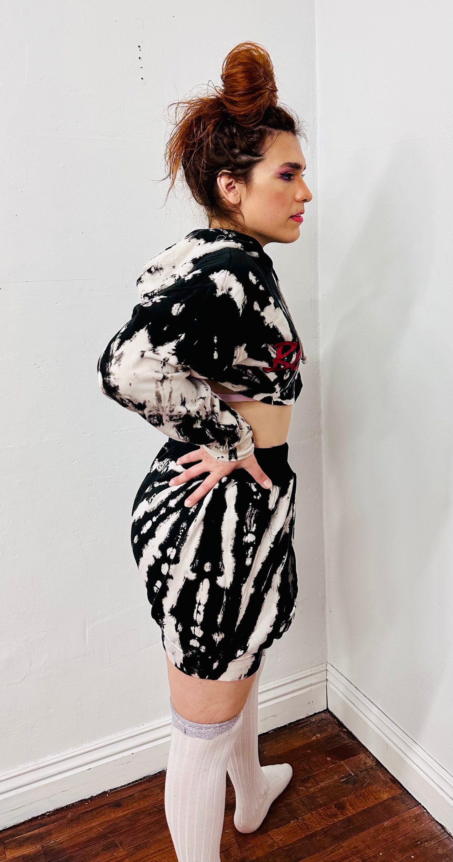 Reworked cropped hoodie into skirt set