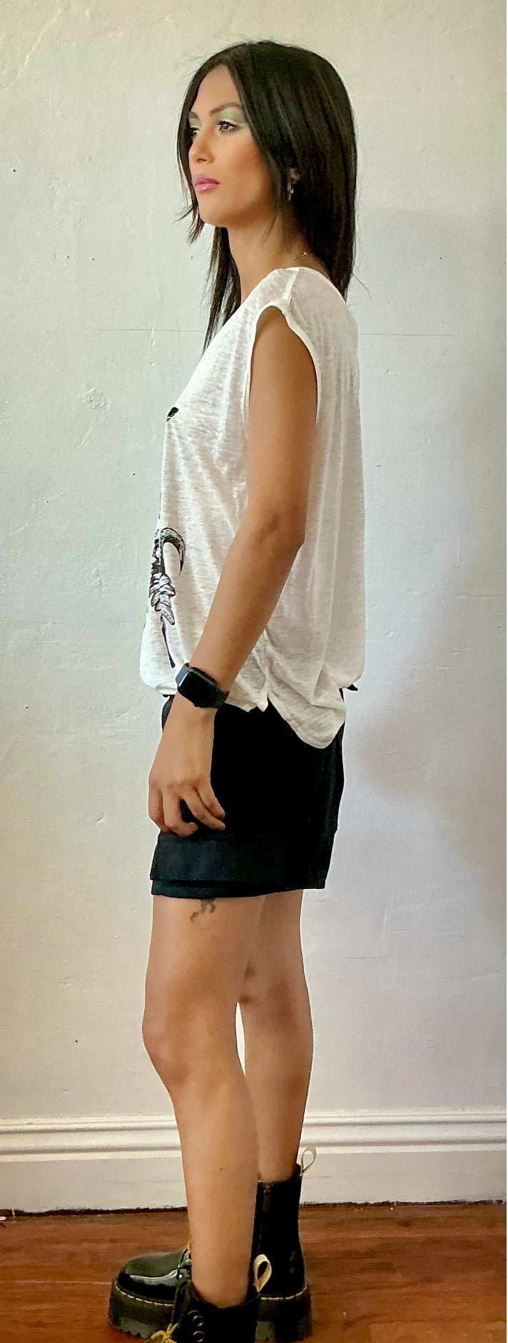 Rhinestone and print tank top