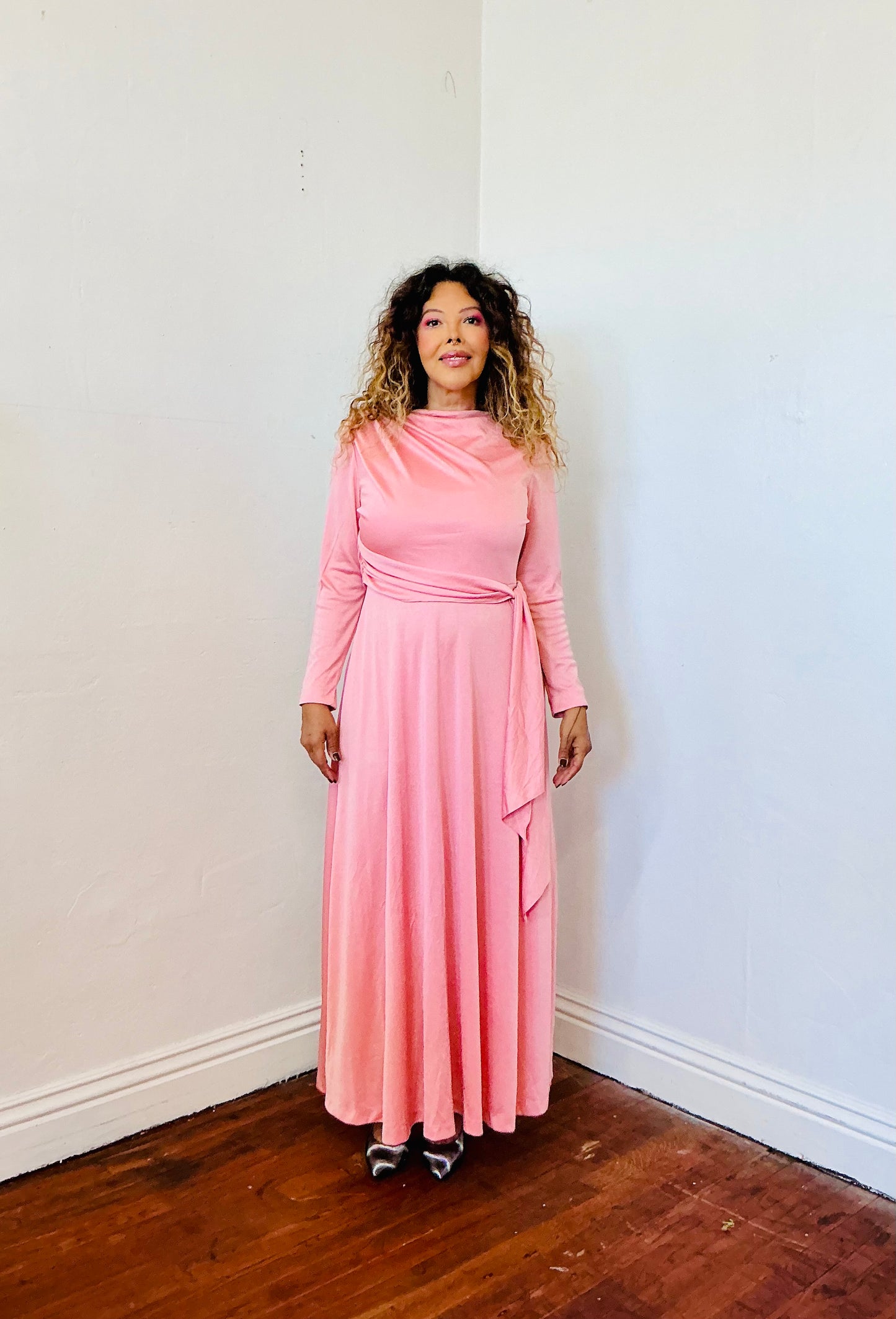 Hal Jerman Woman’s Side Draped A Line Long Dress