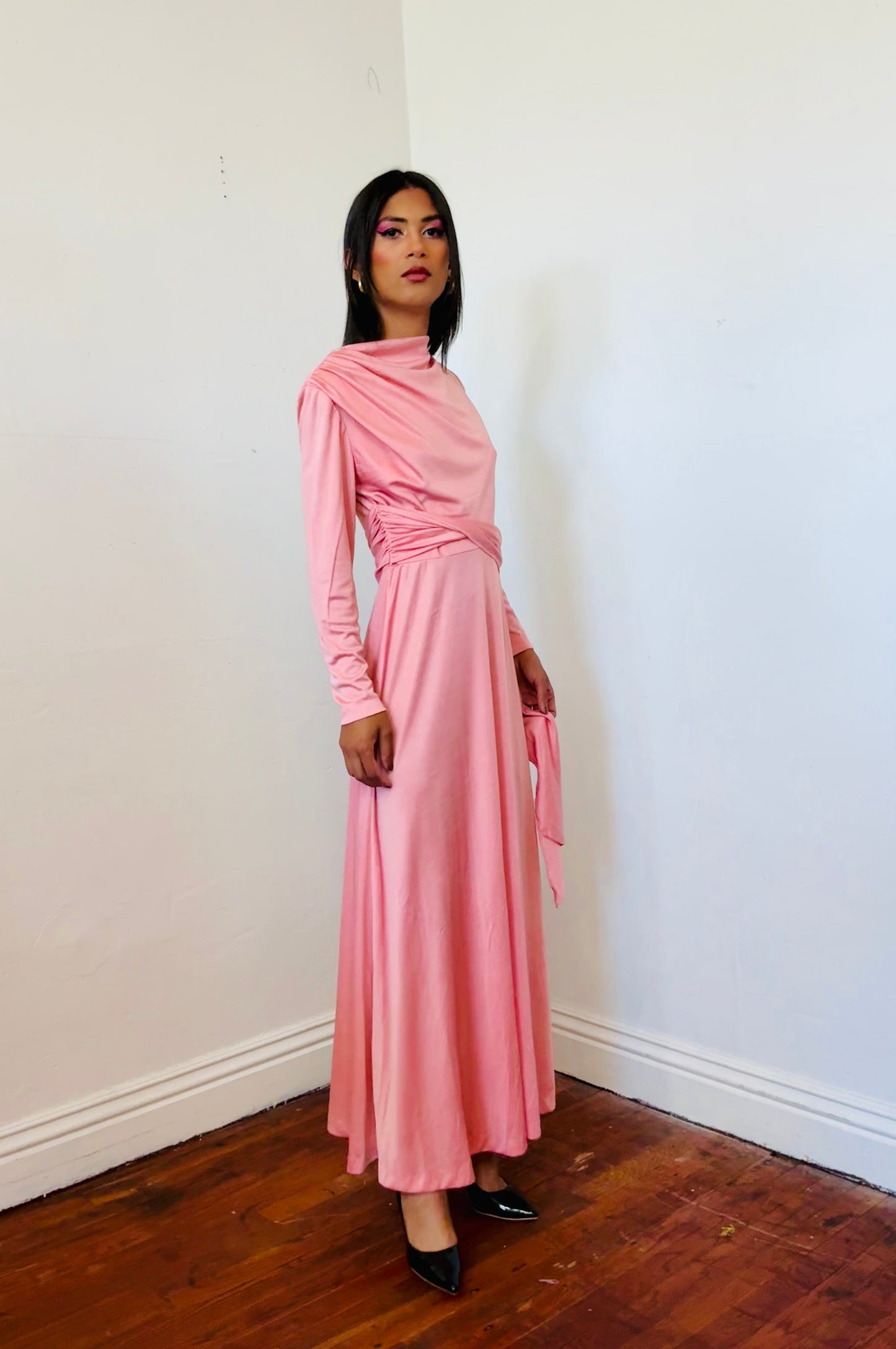 Hal Jerman Woman’s Side Draped A Line Long Dress