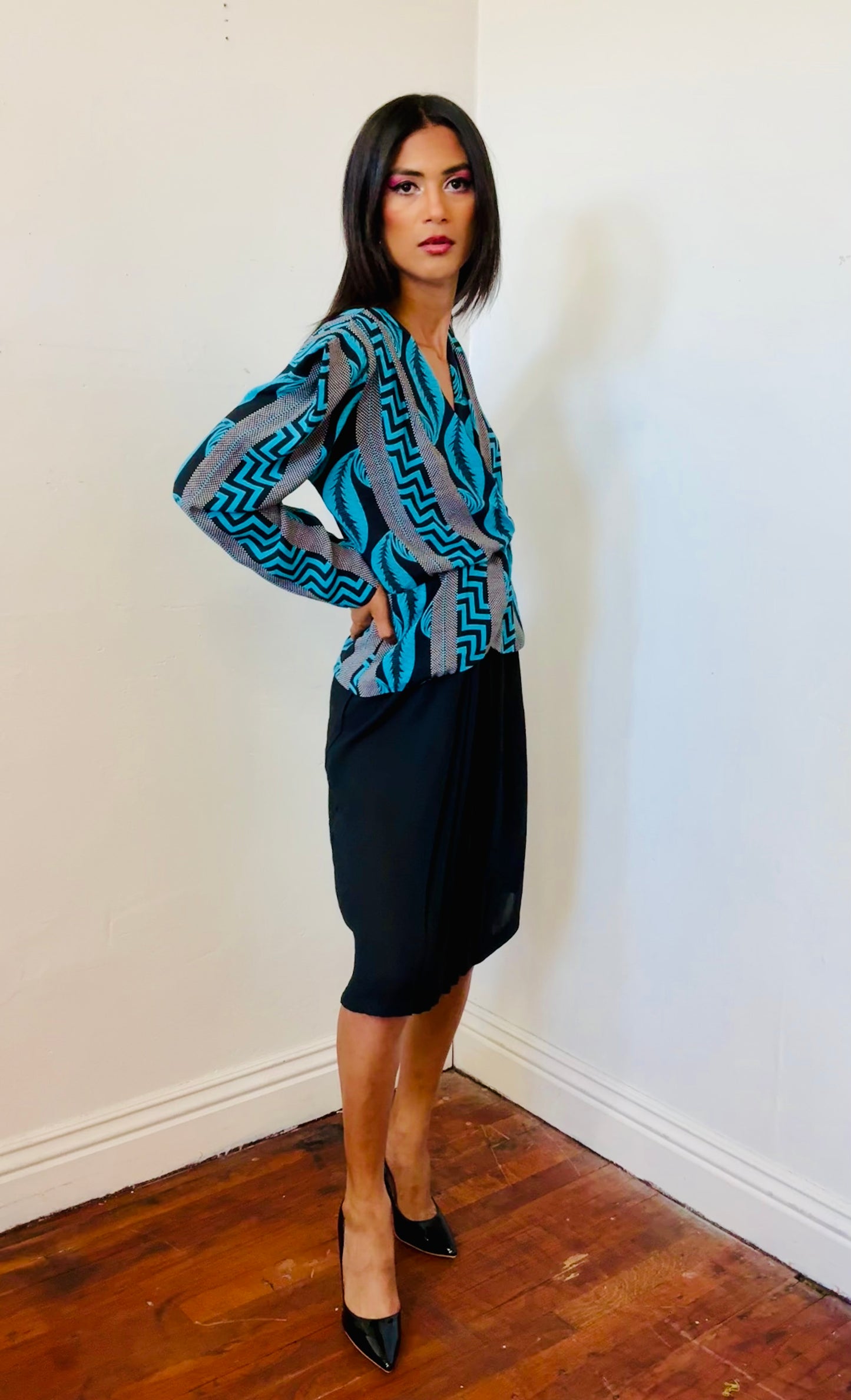 Stuart Bavy Teal Dress 80s