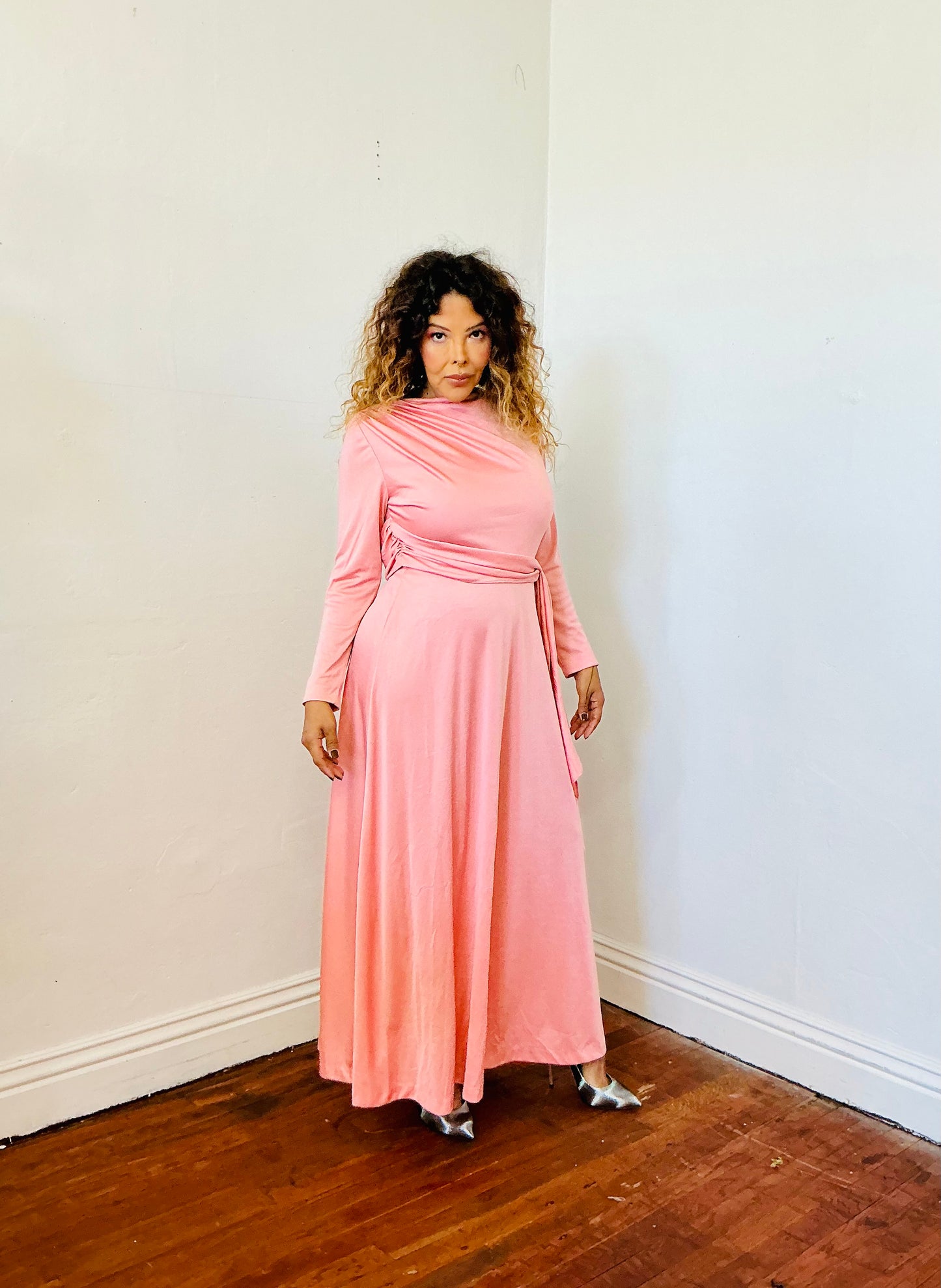 Hal Jerman Woman’s Side Draped A Line Long Dress