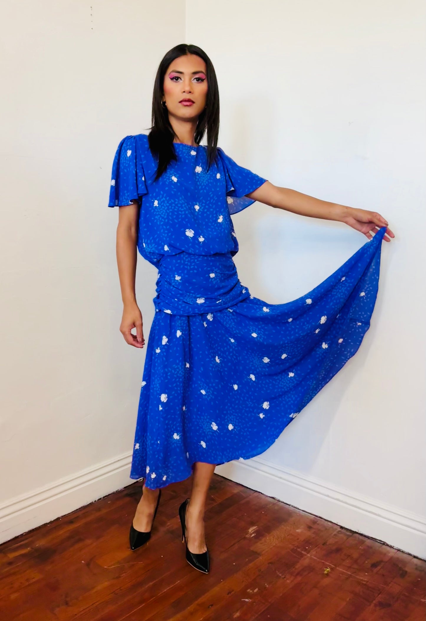 Jody Retro/ Vintage Floral Drop Waist Dress