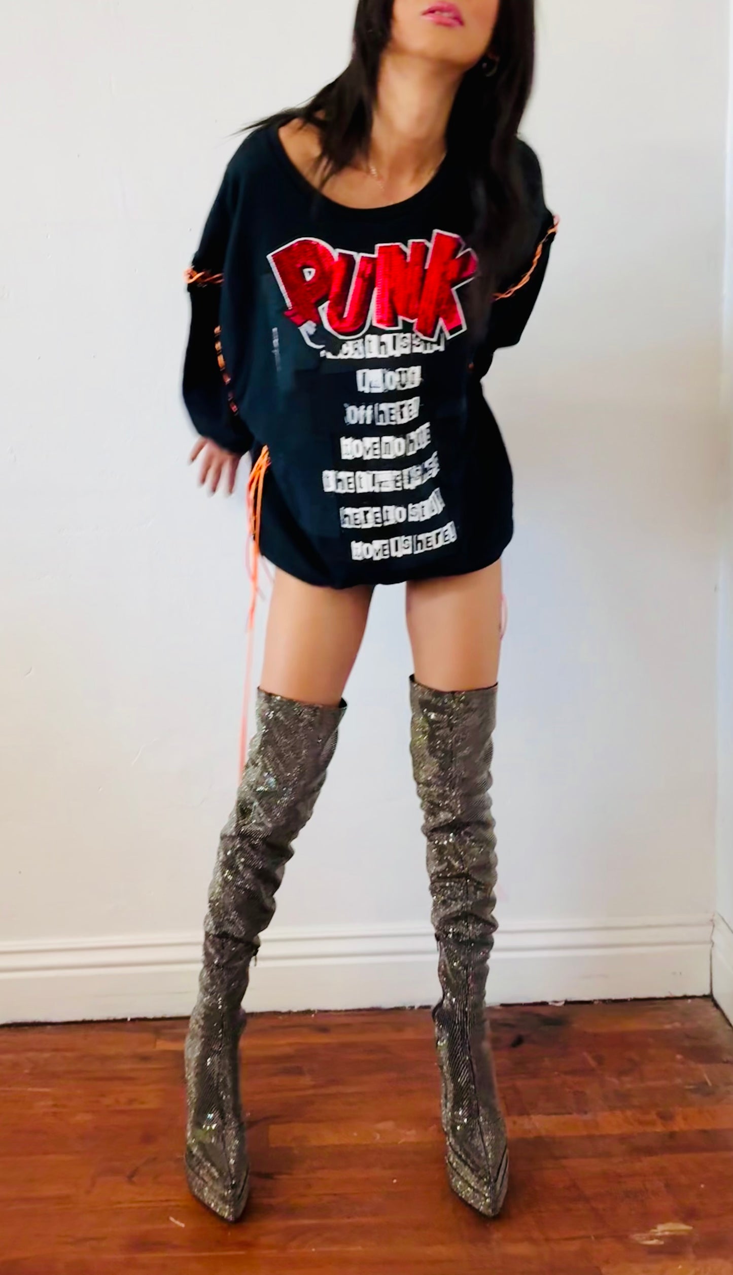 Ragtofab       Reworked pull over -sew on “Punk “ patch. - screen print