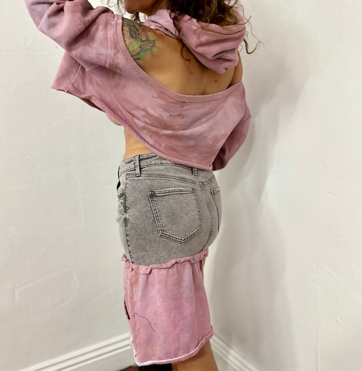 Purple and grey denim skirt