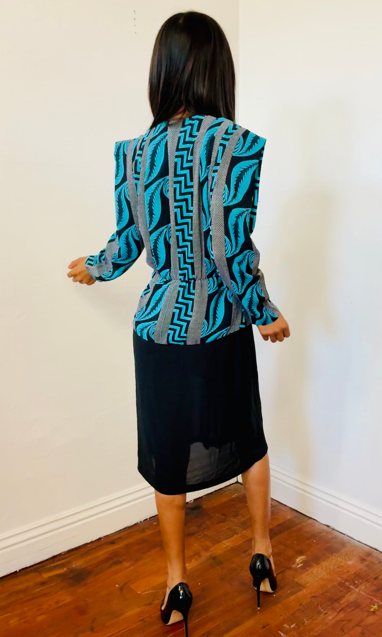 Stuart Bavy Teal Dress 80s