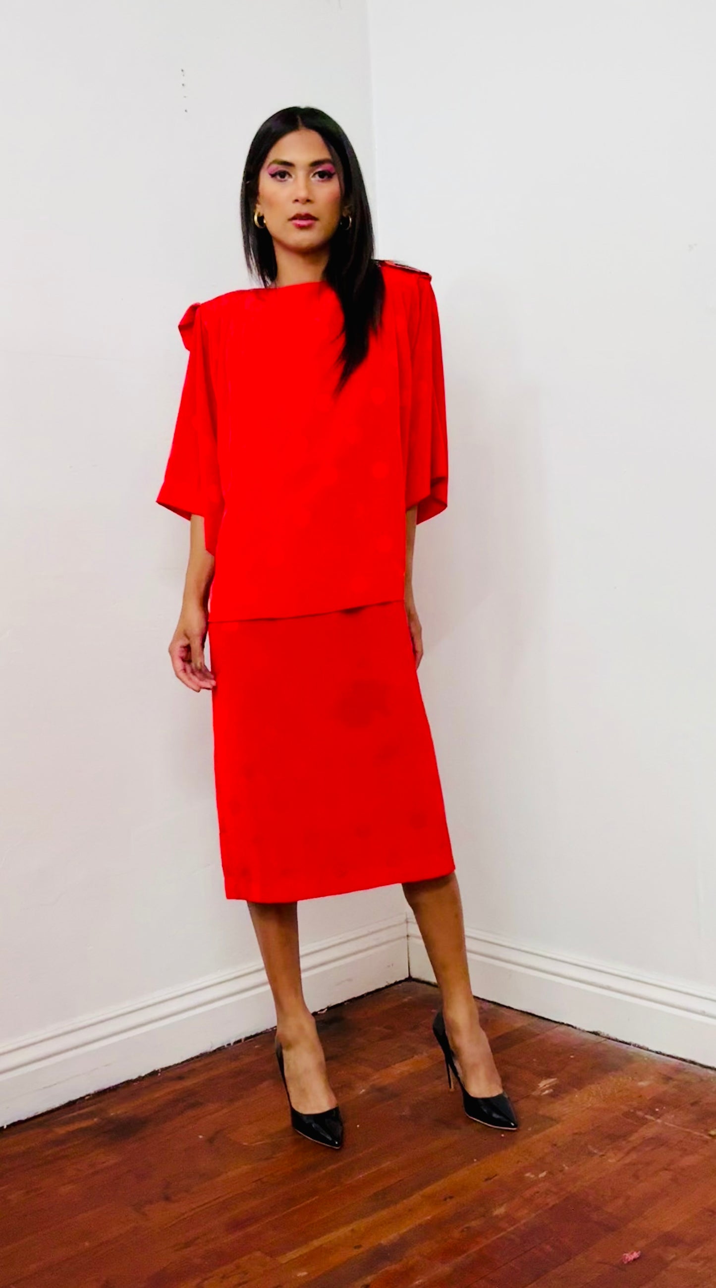 Liz Claiborne True Vintage Red Satin Dress 80s