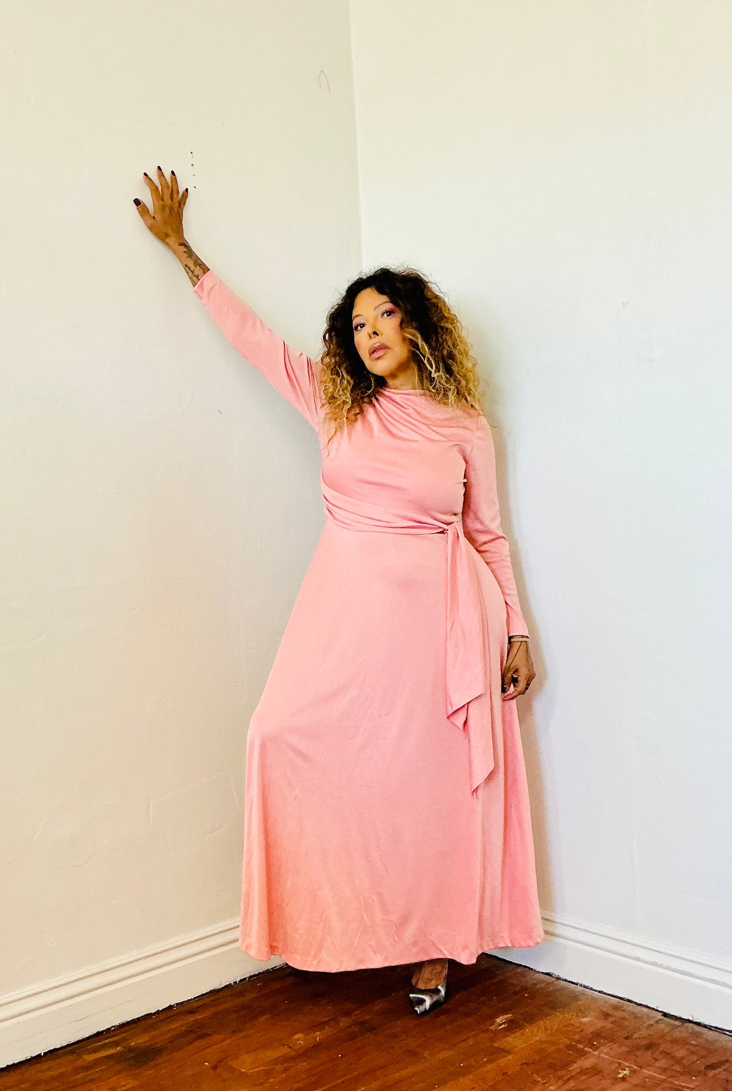 Hal Jerman Woman’s Side Draped A Line Long Dress