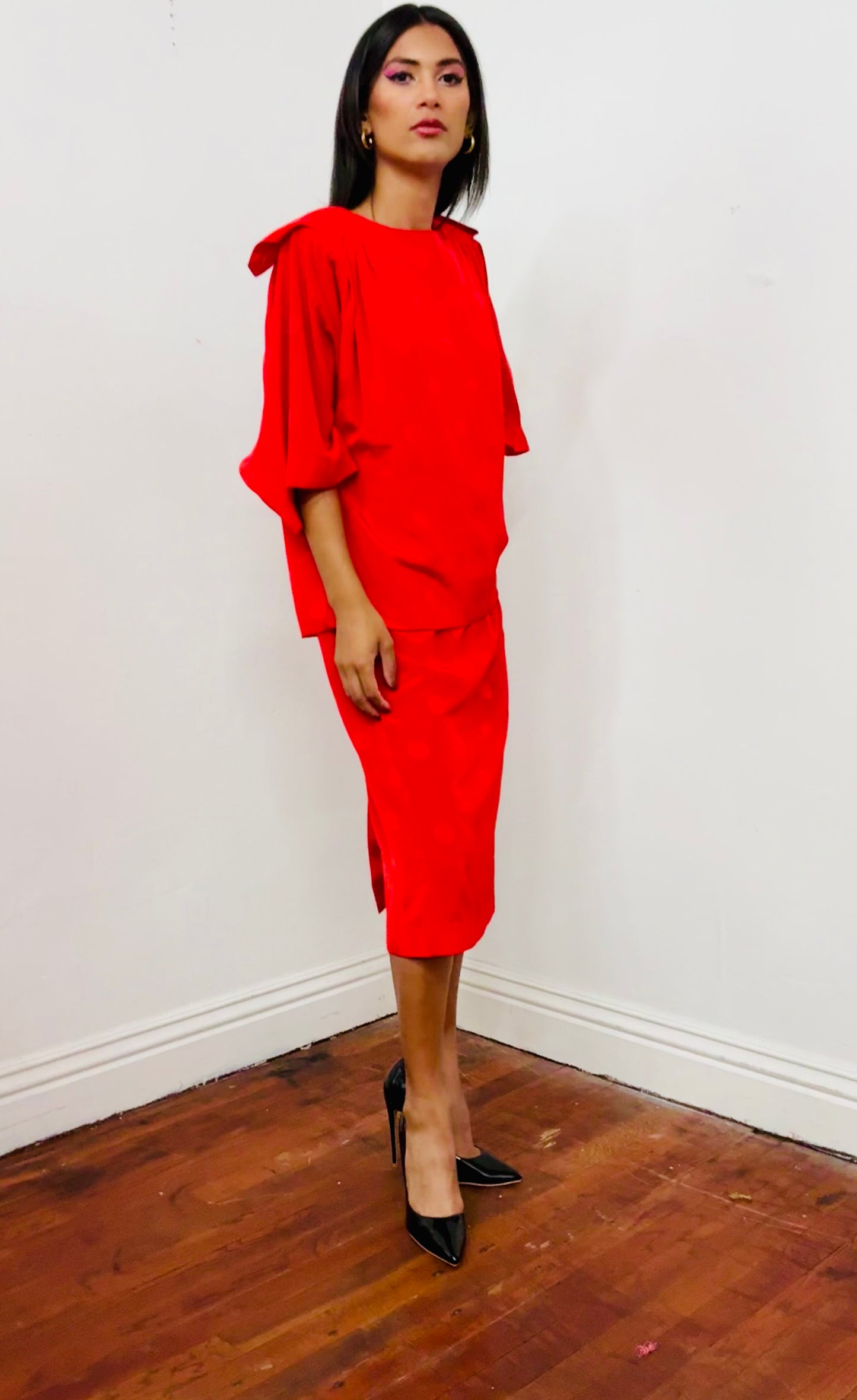 Liz Claiborne True Vintage Red Satin Dress 80s