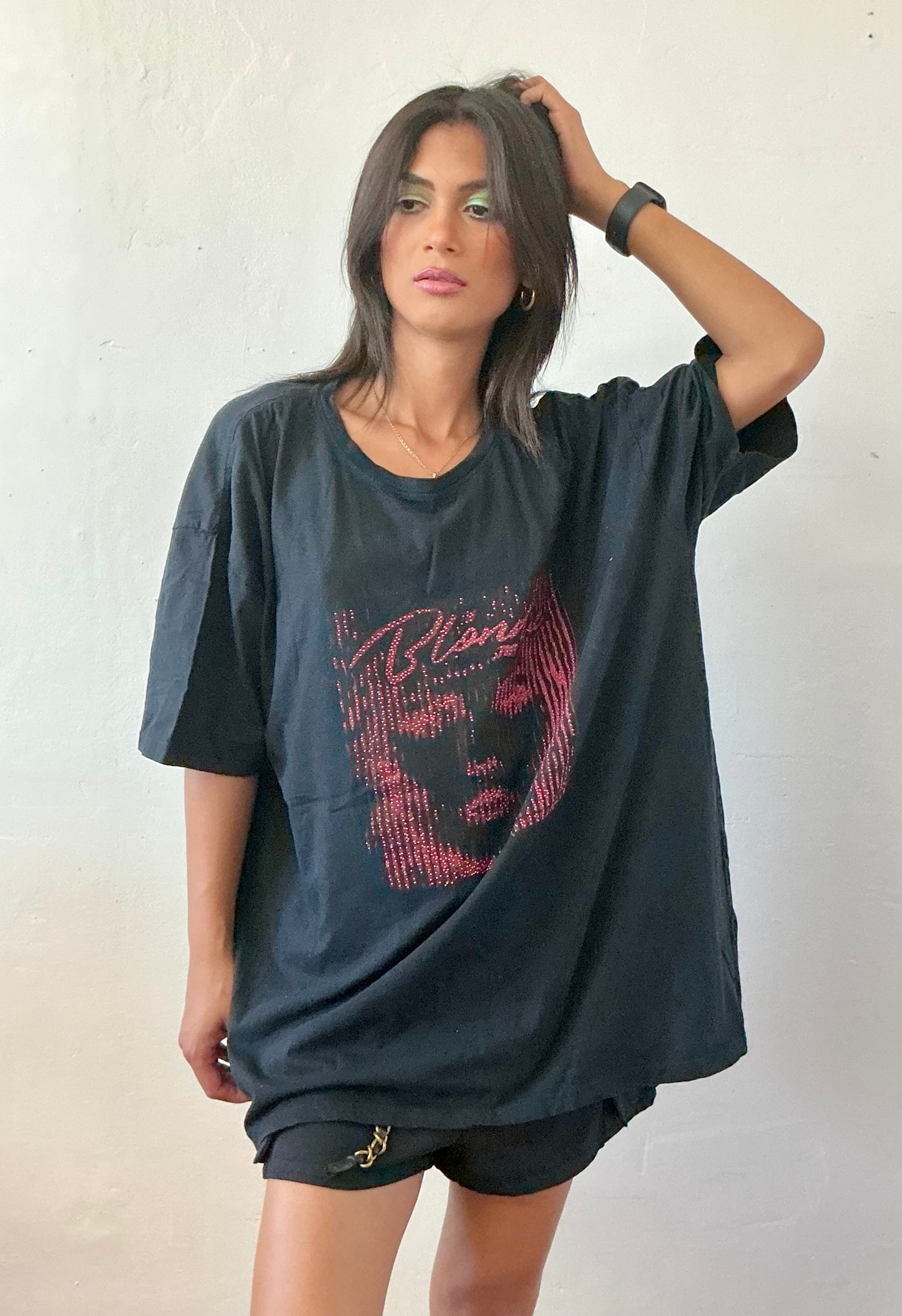 PFDA T-shirt Upcycle with rinhestone (RED)screen print (BLODIE)