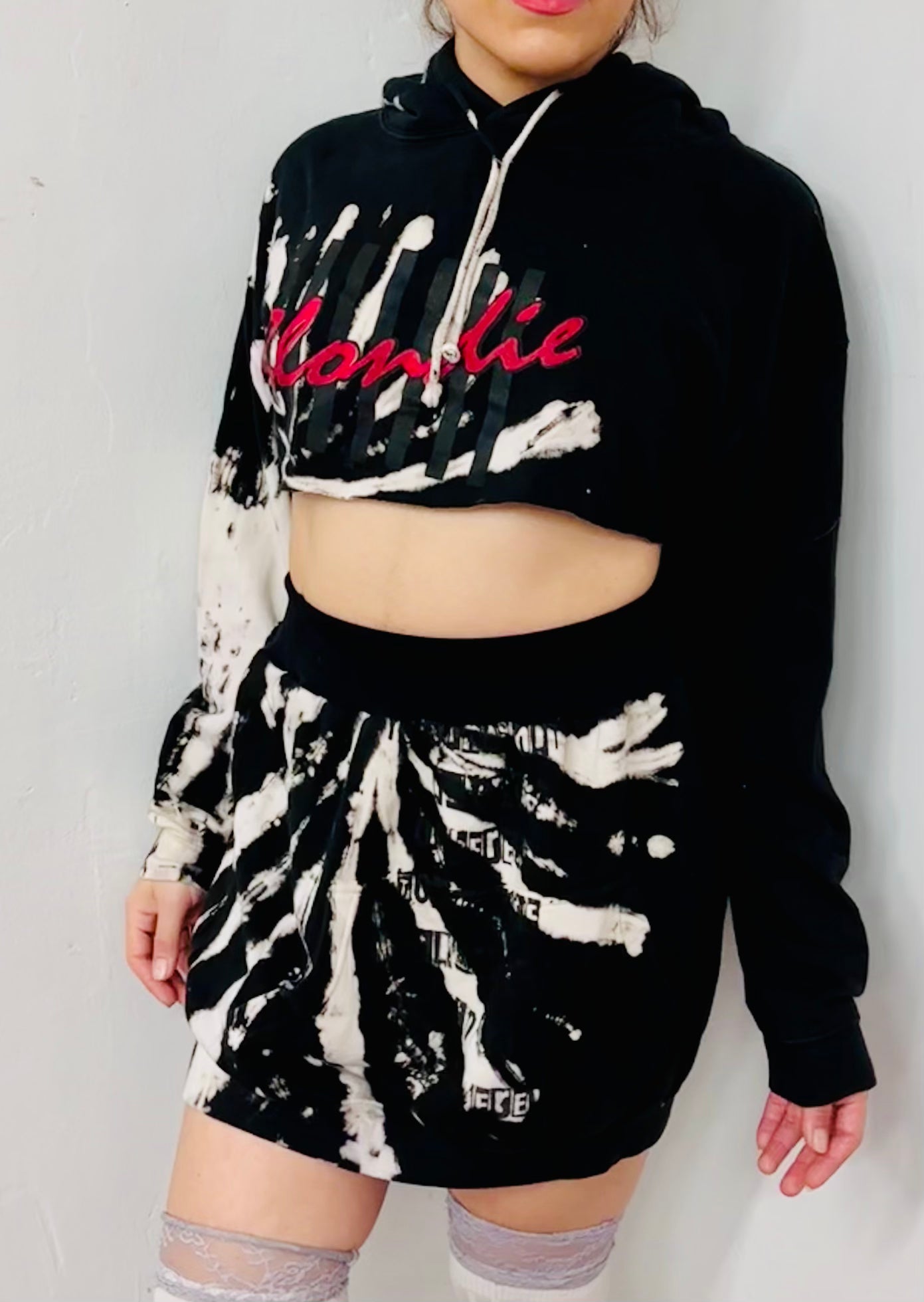 Reworked cropped hoodie into skirt set
