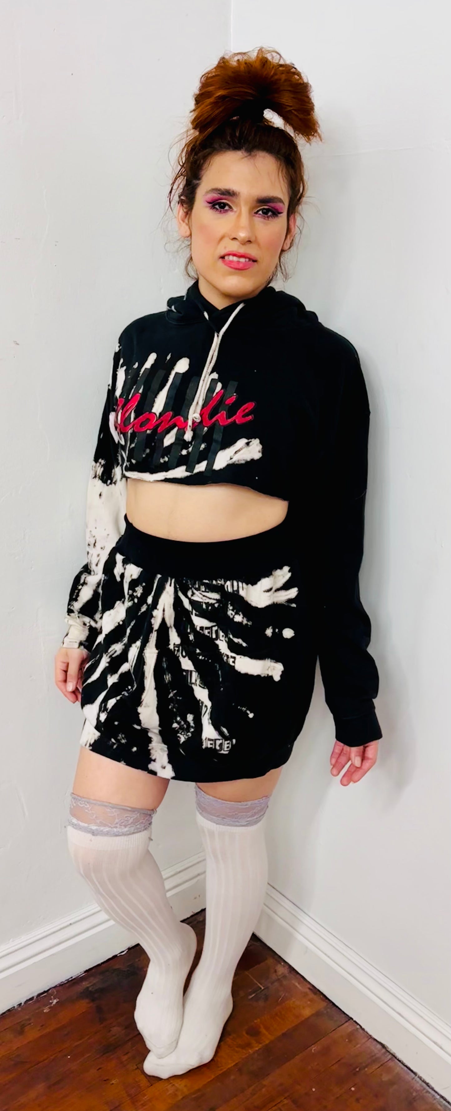 Reworked cropped hoodie into skirt set