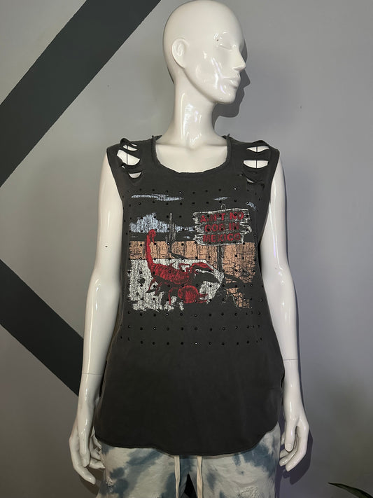 Rhinestone and print tank top