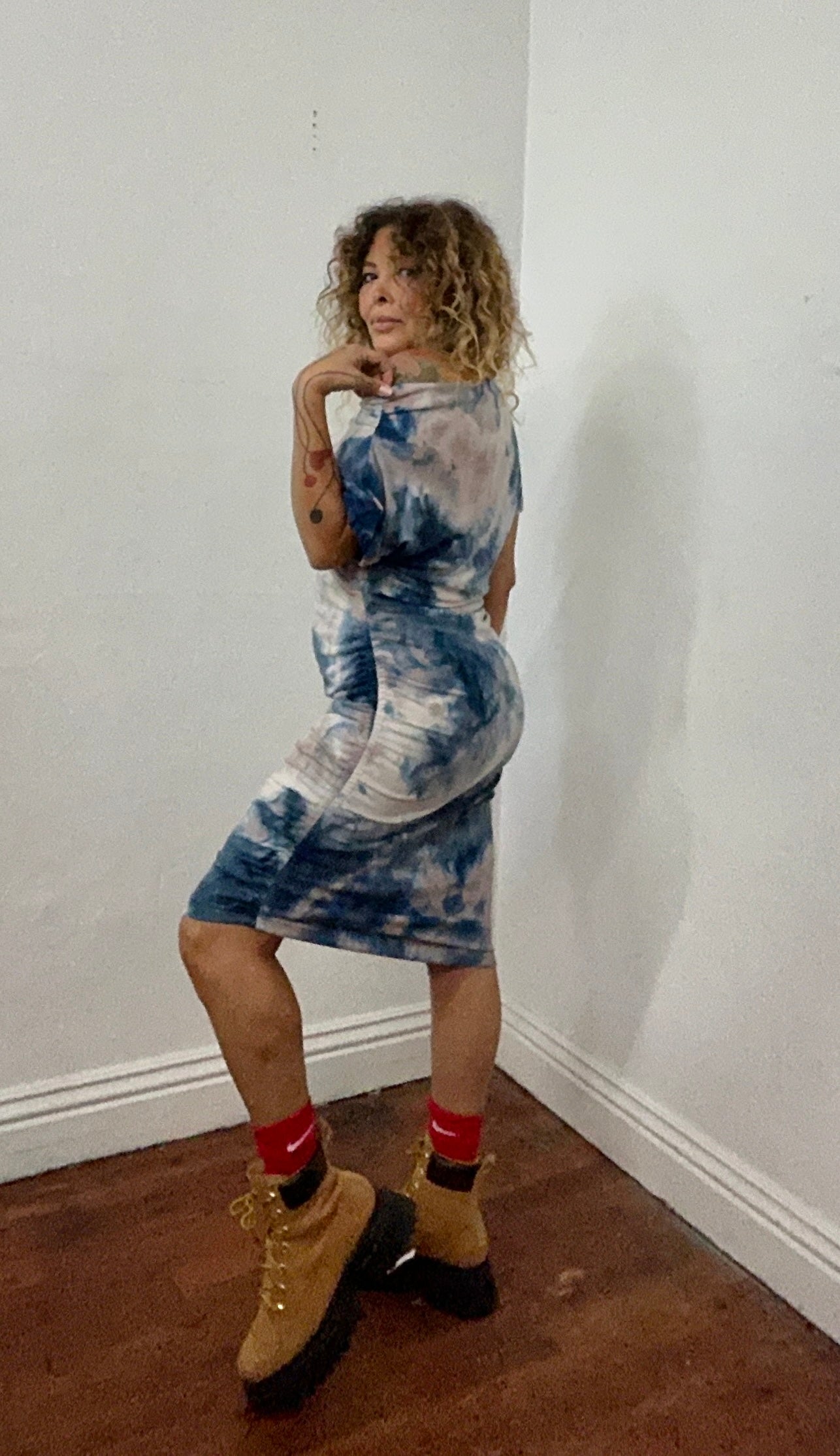 Asymmetrical off shoulder sweater dress