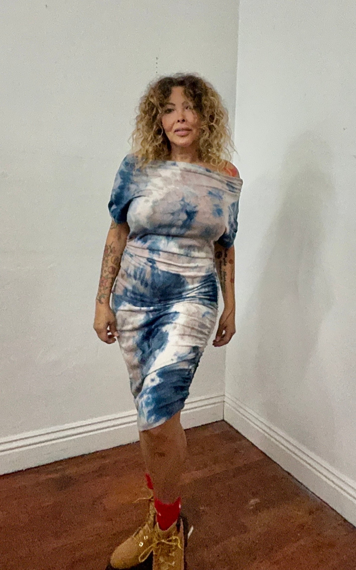 Asymmetrical off shoulder sweater dress