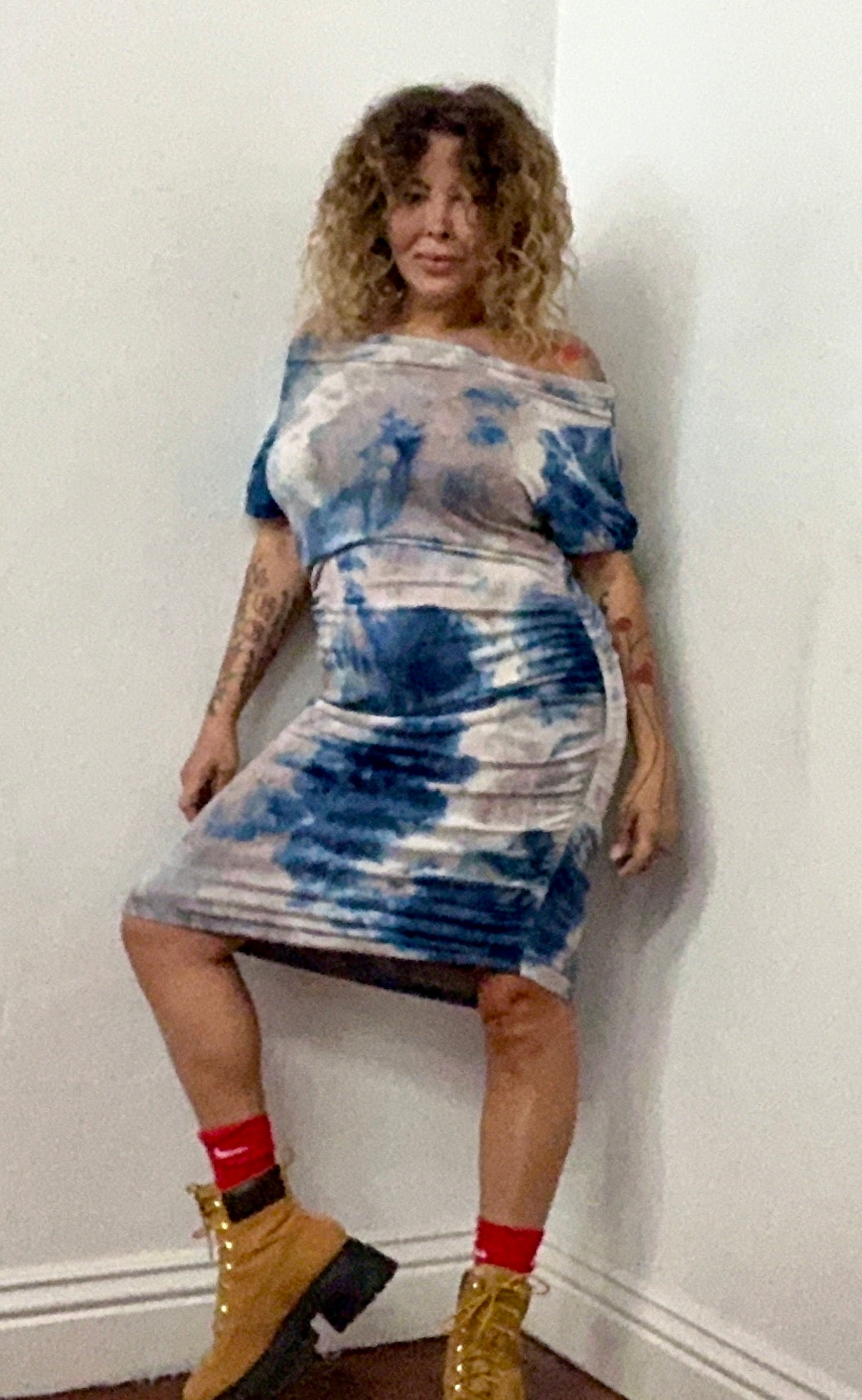 Asymmetrical off shoulder sweater dress