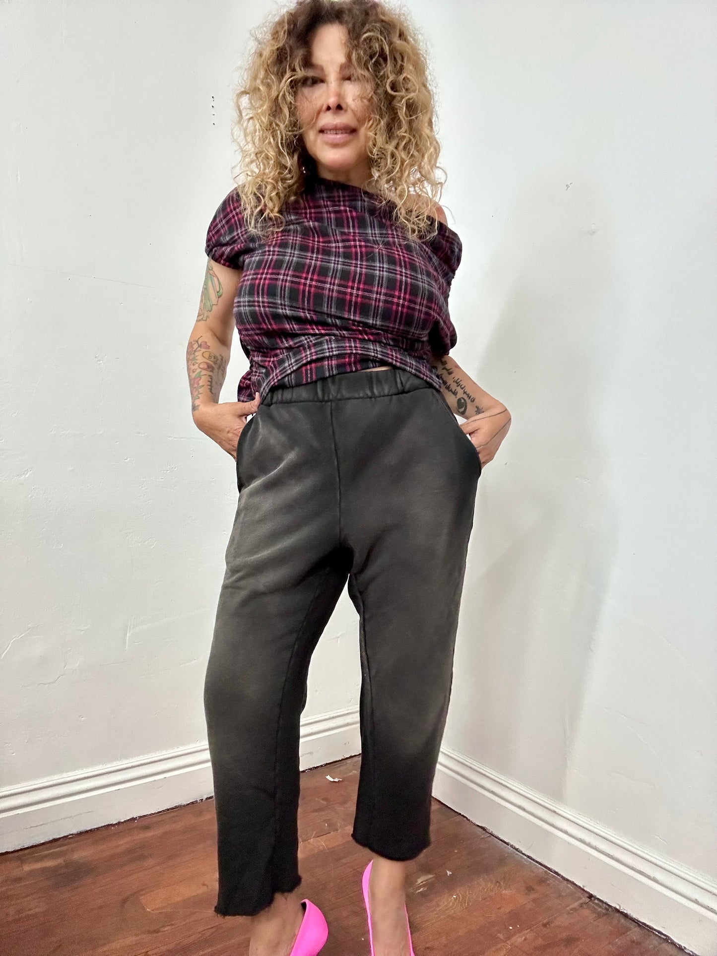 Unisex Cut out high waisted French terry pant.