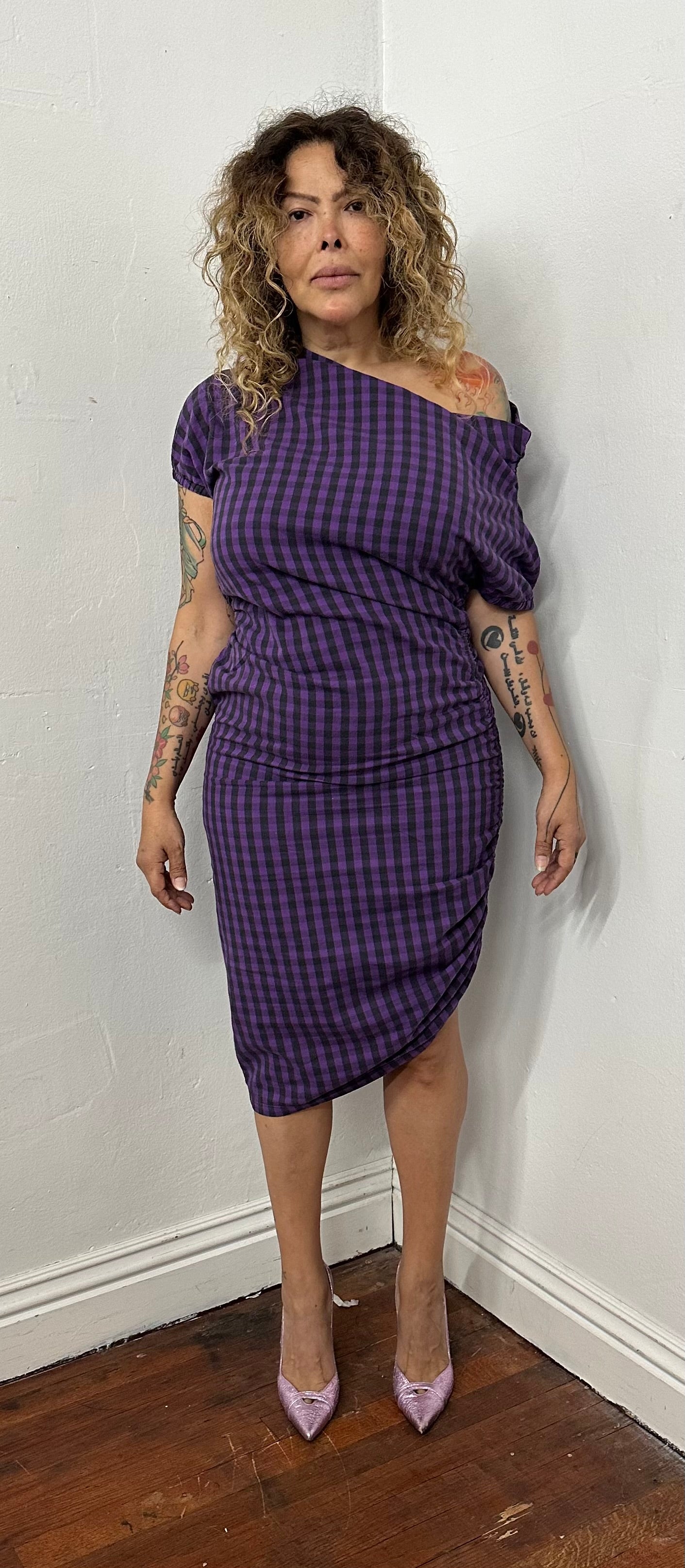 Off shoulder asymmetric dress